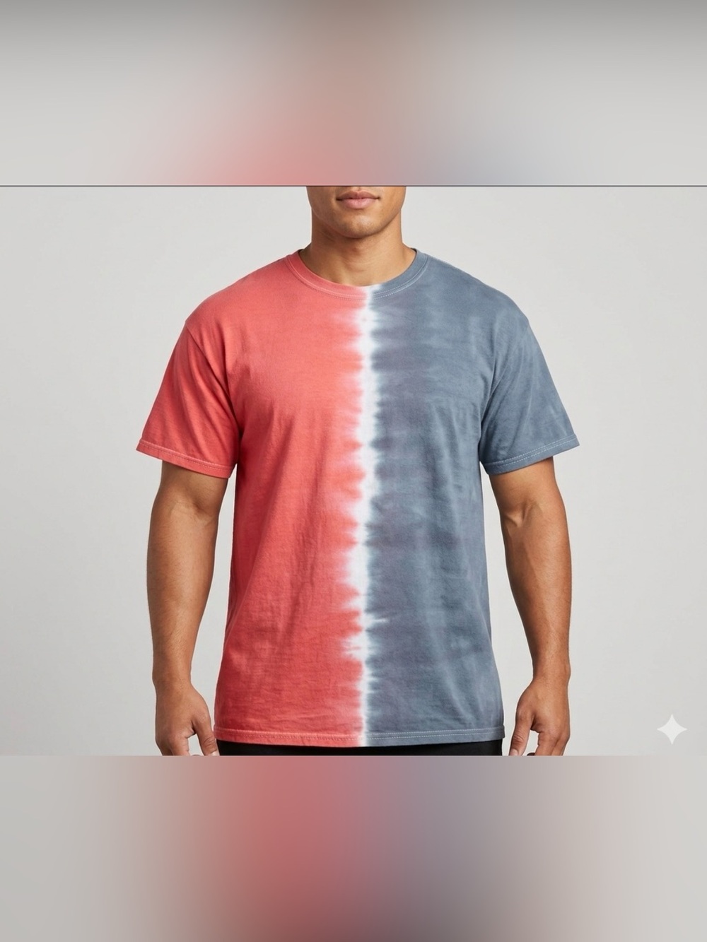 Men's Split Tie-Dye Crewneck T-Shirt - Red & Gray | Sz XL